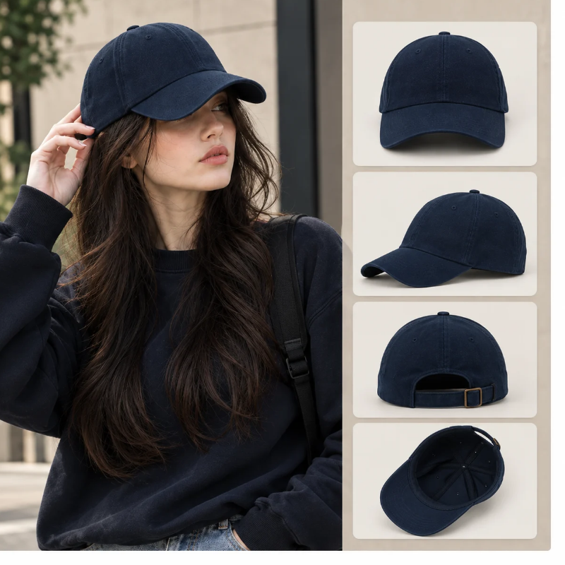 Unisex Solid Adjustable Cotton Baseball Cap - Curved Brim Hat
